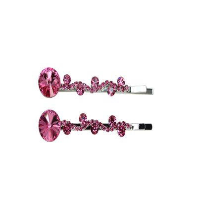Faship A Pair Of Pink Premium Rhinestone Crystal Floral Hair Clips 2 Pcs Pins