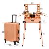 Tense Edano Aluminum Trolley Makeup Train Case with LED Lights Professional Cosmetic Organizer Studio with Speaker, Wheels and Stands Rolling Lighted Makeup Vanity Station for Travel (Rose Gold) view 4