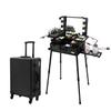 Tense Edano Aluminum Trolley Makeup Train Case with LED Lights Professional Cosmetic Organizer Studio with Speaker, Wheels and Stands Rolling Lighted Makeup Vanity Station for Travel (Black) view 1