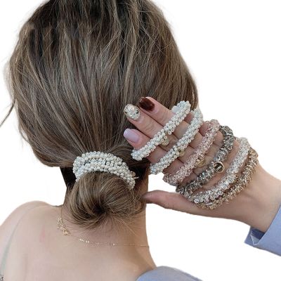 5 Pieces Crystal Pearl Hair Ropes for Women Beaded Elastic Ponytail Scrunchies Holders Hairband for Girls