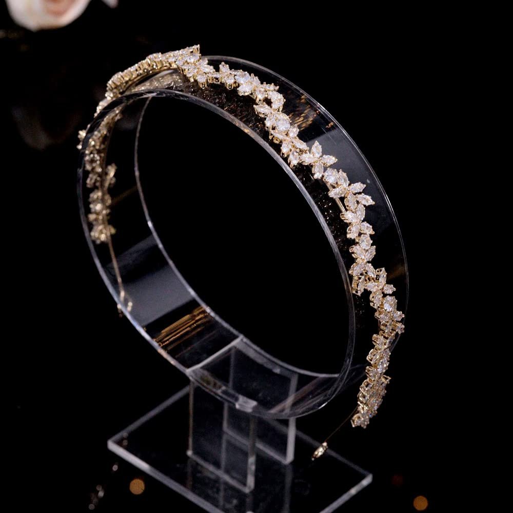 Aoligrace Luxury AAA Cubic Zirconia Wedding Headband for Women Princess Full CZ Headpiece Birthday Bridal Floral Headpiece