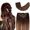 12" Clip in Hair Extensions Remy Human Hair Brown Balayage for Women - Silky Straight 100% Real Human Hair 50grams 4pieces #2T(6P2) Color view 1