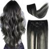 12" Clip in Hair Extensions Remy Human Hair Black Balayage Silver for Women - Silky Straight 100% Real Human Hair 50grams 4pieces #1BT(SilverP1B) Color view 1