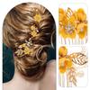 FOMIYES Bridal Hair Comb and Pins Set, Yellow Flower Headpiece for Wedding, Party, and Evening, 4 Pieces Zinc Alloy Hair Accessories view 3