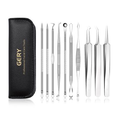 Blackhead Remover Tools,Upgrade 10 PCS Acne Needles,GERY Whitehead Removal Extractor Tools,Pimple Popper Tool Kit, Professional Stainless Pimple Acne Blemish Removal Tools Set with Leather Package