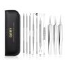 Blackhead Remover Tools,Upgrade 10 PCS Acne Needles,GERY Whitehead Removal Extractor Tools,Pimple Popper Tool Kit, Professional Stainless Pimple Acne Blemish Removal Tools Set with Leather Package view 1