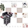 Adazzo 3 in 1 Professional Rolling Makeup Train Case Aluminum Trolley Case with 360 Rotation Wheels for Makuep Artist Cosmetic Suitcase Organizer with Lock and Key Diamond Pattern - Black view 4
