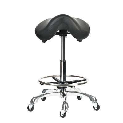 Cadiario Saddle Tilting Stool Rolling Chair with Thicker Seat Swivel Ergonomic Height Adjustable Footrest Wheels for Beauty Spa Salon Dental Medical Clinic Kitchen Home Office Shop Bar Black