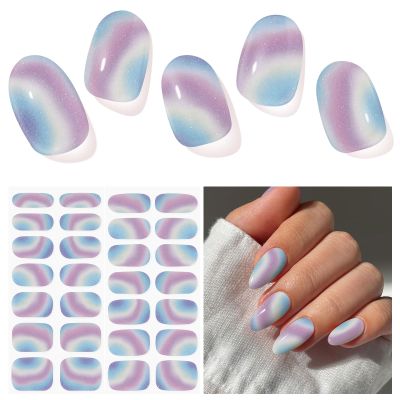 DUKASOU Semi Cured Gel Nail Strips, Colorful | 28 pcs Gel Nail Strips Work with Any UV Lamp, Salon Quality UV Nails Stickers, Easy to Apply for Home Nails DIY