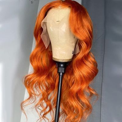 Body Wave Orange Ginger Colored Human Hair For Black Women HD Transparent Lace Front Wig with Baby Hair Pre Plucked Natural Hairline Brazilian Remy Hair Bleahced Knots 150% Density 20Inch
