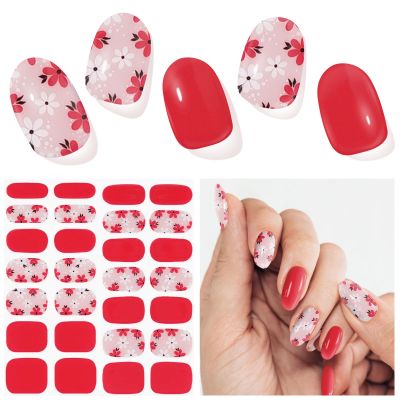 DUKASOU Semi Cured Gel Nail Strips, Red | 28 pcs Gel Nail Strips Work with Any UV Lamp, Salon Quality UV Nails Stickers, Easy to Apply for Home Nails DIY