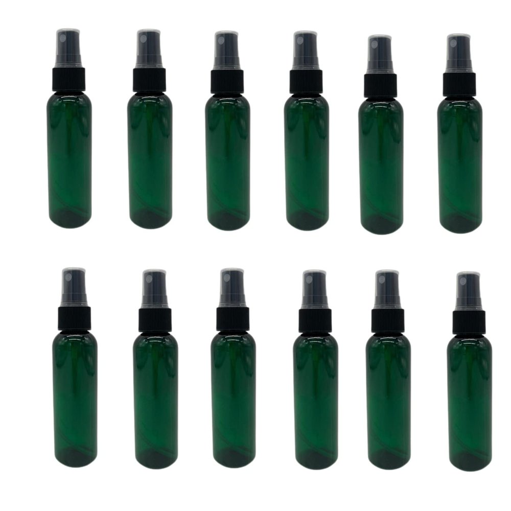 Natural Farms 2 oz Green Cosmo Plastic Spray Bottles -12 Pack Empty Spray Bottle Refillable - BPA Free - Essential Oils - Aromatherapy | Black Fine Mist Sprayers with Dust Caps - Made in the USA
