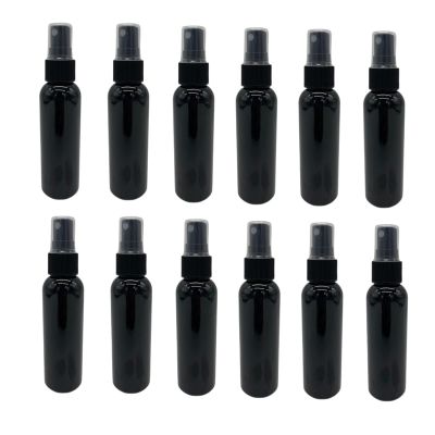 Natural Farms 2 oz Black Cosmo Plastic Spray Bottles -12 Pack Empty Spray Bottle Refillable - BPA Free - Essential Oils - Aromatherapy | Black Fine Mist Sprayers with Dust Caps - Made in the USA