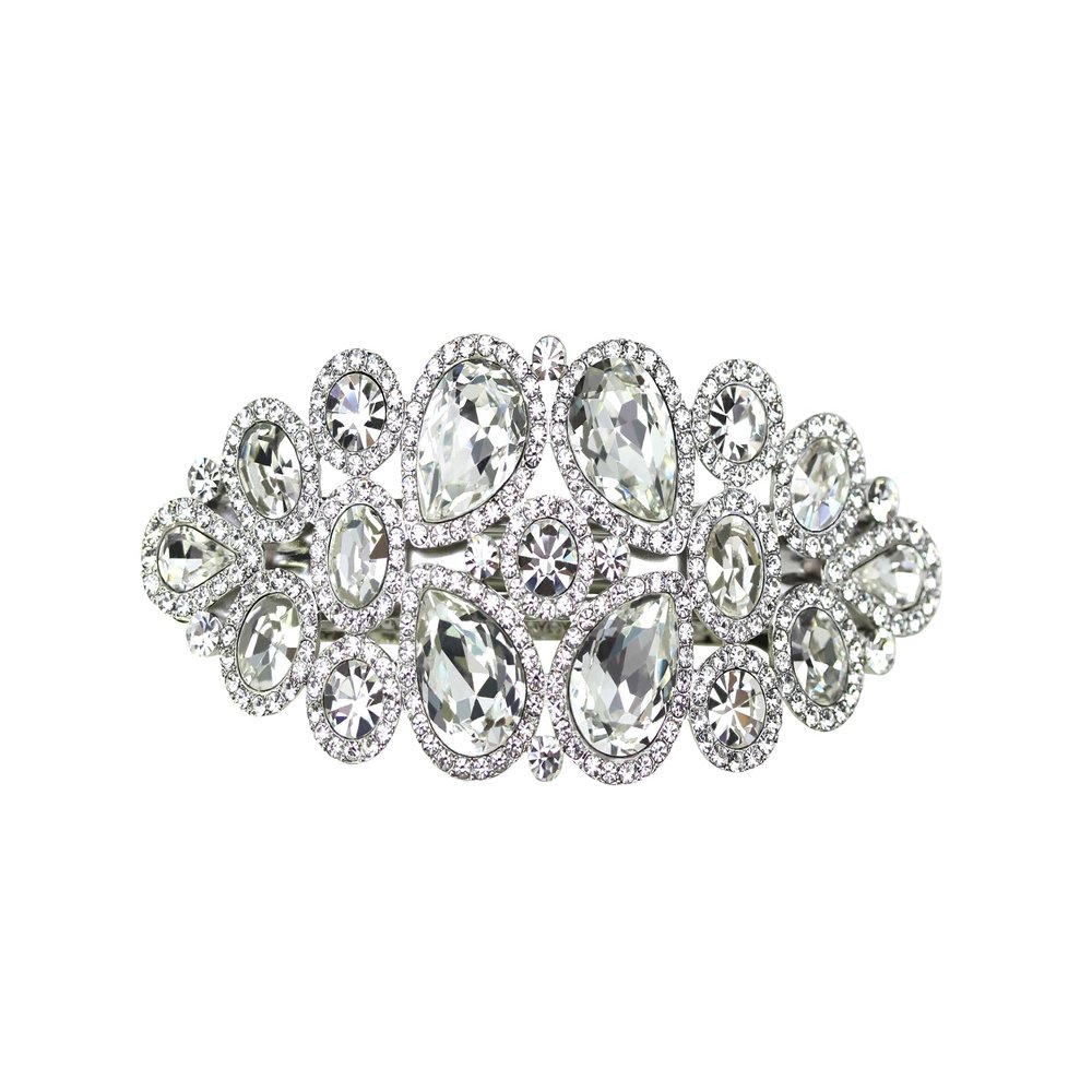 Faship Gorgeous Clear Rhinestone Crystal Floral Hair Barrette Clip