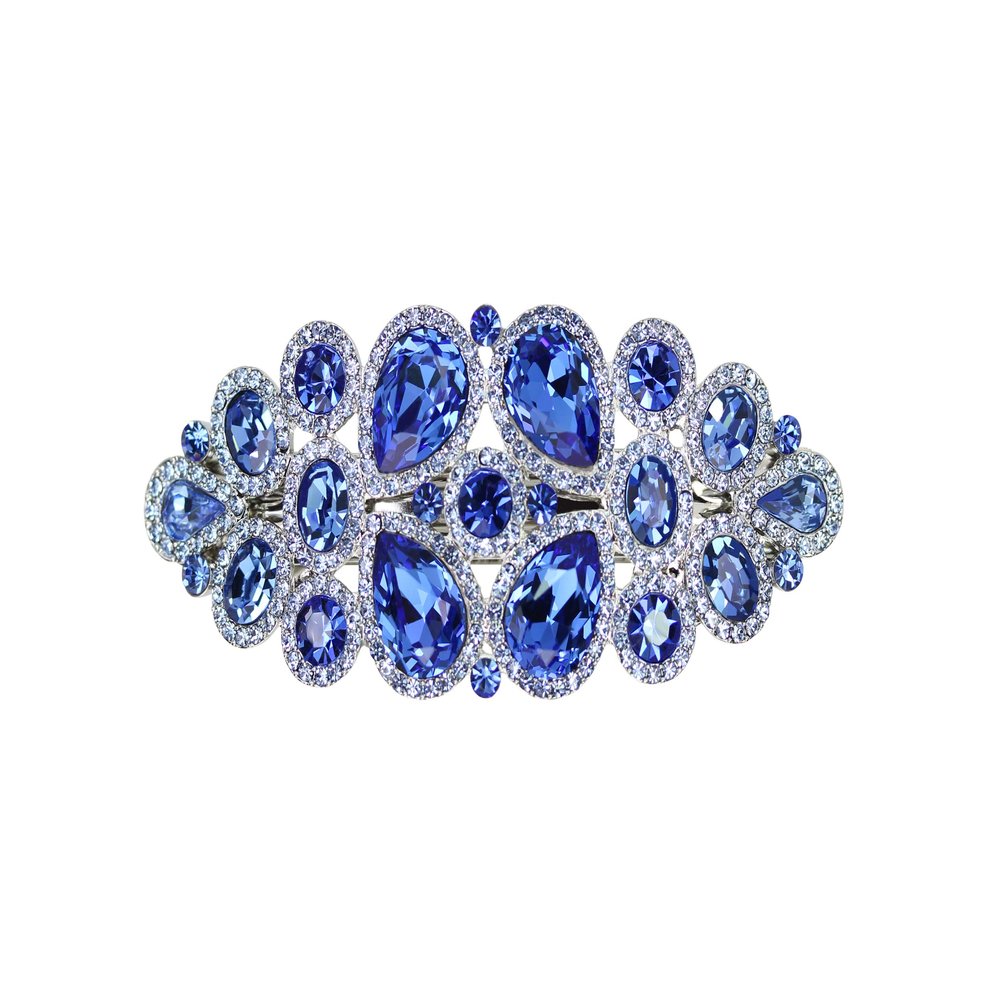 Faship Gorgeous Blue Rhinestone Crystal Floral Hair Barrette Clip