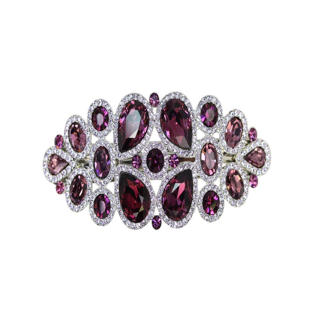 Faship Gorgeous Purple Rhinestone Crystal Floral Hair Barrette Clip