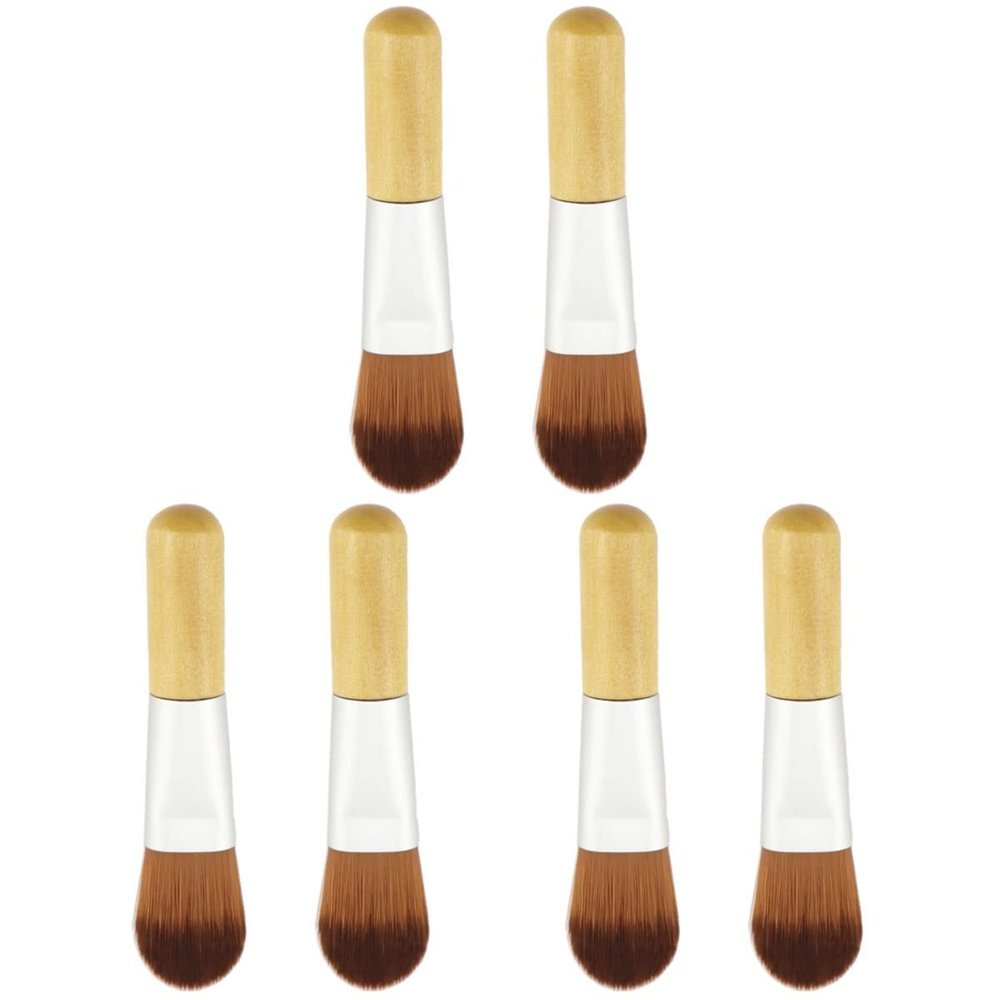 Beavorty 6pcs Foundation Makeup Brush Makeup Mini Foundation Brush Short Wooden Handle Cosmetic Brush Makeup Tool for Women Travel Home