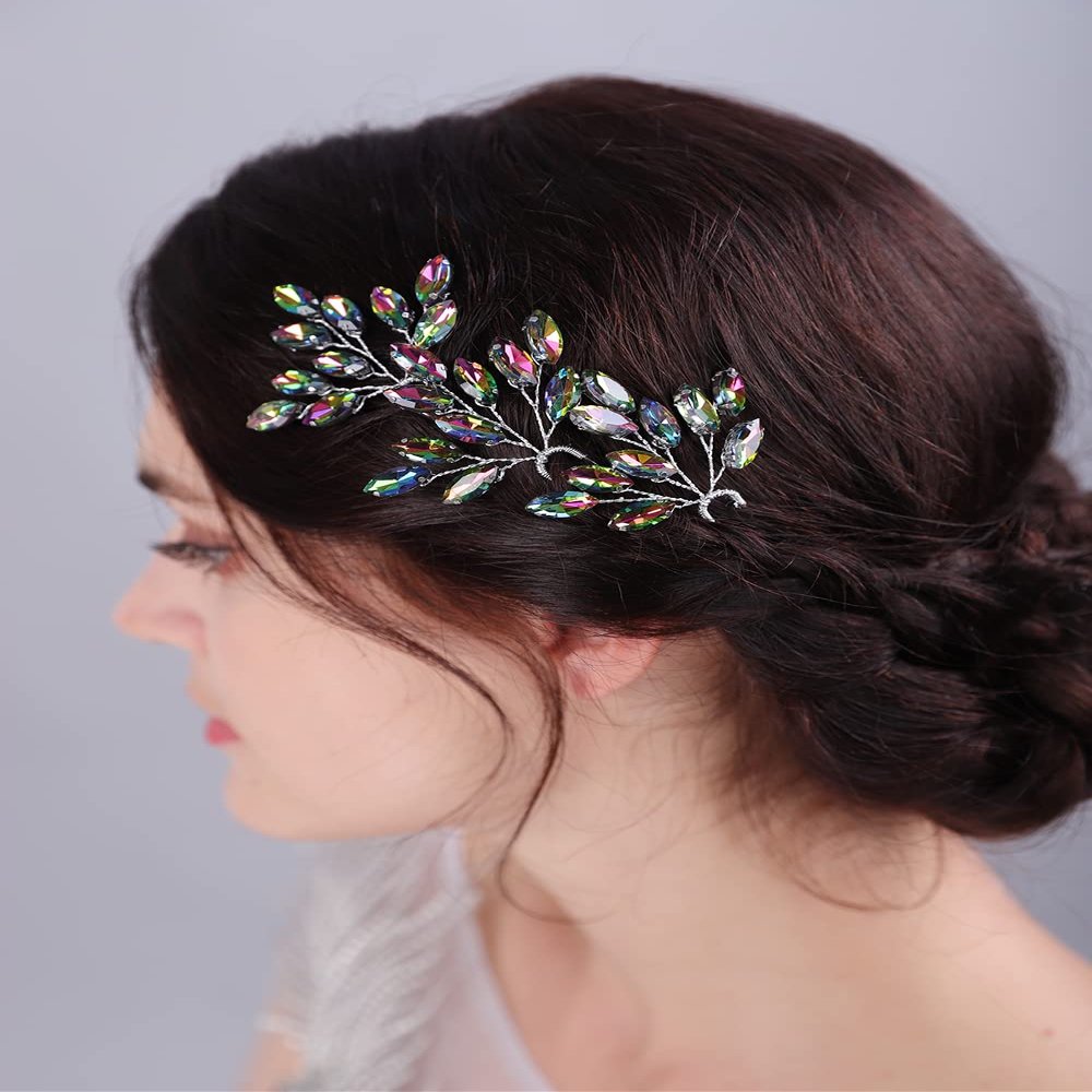 JWICOS Bridal Wedding Crystal Hair Pins Bride Hair Pieces Wedding Hair Accessories for Women and Girls Pack of 3 Blue gold