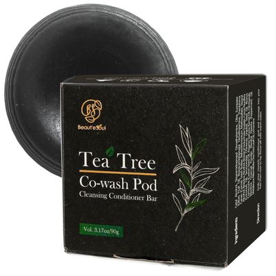 BEAUTE SEOUL Co-Wash Conditioner Bar for Curly Hair - Tea Tree & Charcoal Solid Cleanser for Dry Scalp, Buildup Removal & Moisture Sulfate-Free, No Silicones, All Hair Types, 3.17oz