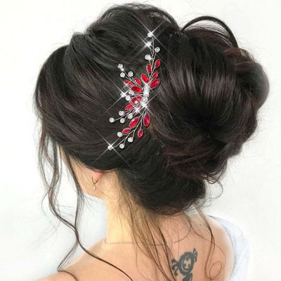 Unicra Bride Silver Wedding Hair Comb Sparkly Crystal Bridal Hair Piece Rhinestone Hair Accessorie for Women and Girls (Red-red)