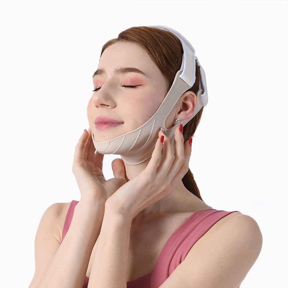 cn herb Silicone Face-lifting Mask V-face Straps Beauty Face Sculpture Face Tightening Face-lifting Bandages (silicone light grey)