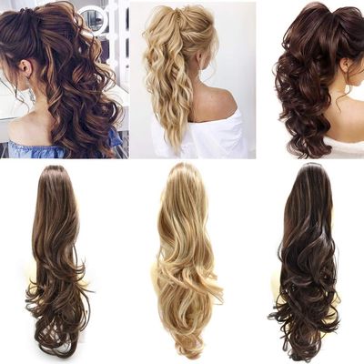 Ponytail Extension Long Curly Wave Claw Clip In Hairpiece FACE MIRACLE Synthetic Claw Clip Pony Tails for Women Jaw Clip In Ponytails for Girls (22 Inches, 26/12# Dark Ash Blonde & Brown Auburn)