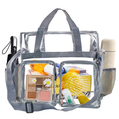 Enkrio Clear Makeup Bag Clear Cosmetic Bag Transparent Travel Cosmetic Storage Bag with 4 External Pockets and Adjustable Shoulder Strap Clear Makeup Bags with Zipper for Toiletries