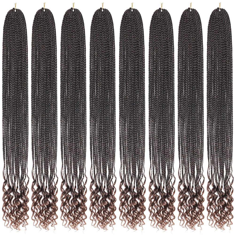 144 Strands Goddess Crochet Box Braids with Curly Ends 24 Inch Pre Looped Box Braids Crochet Hair 8 Packs Curly Crochet Braids for Black Women