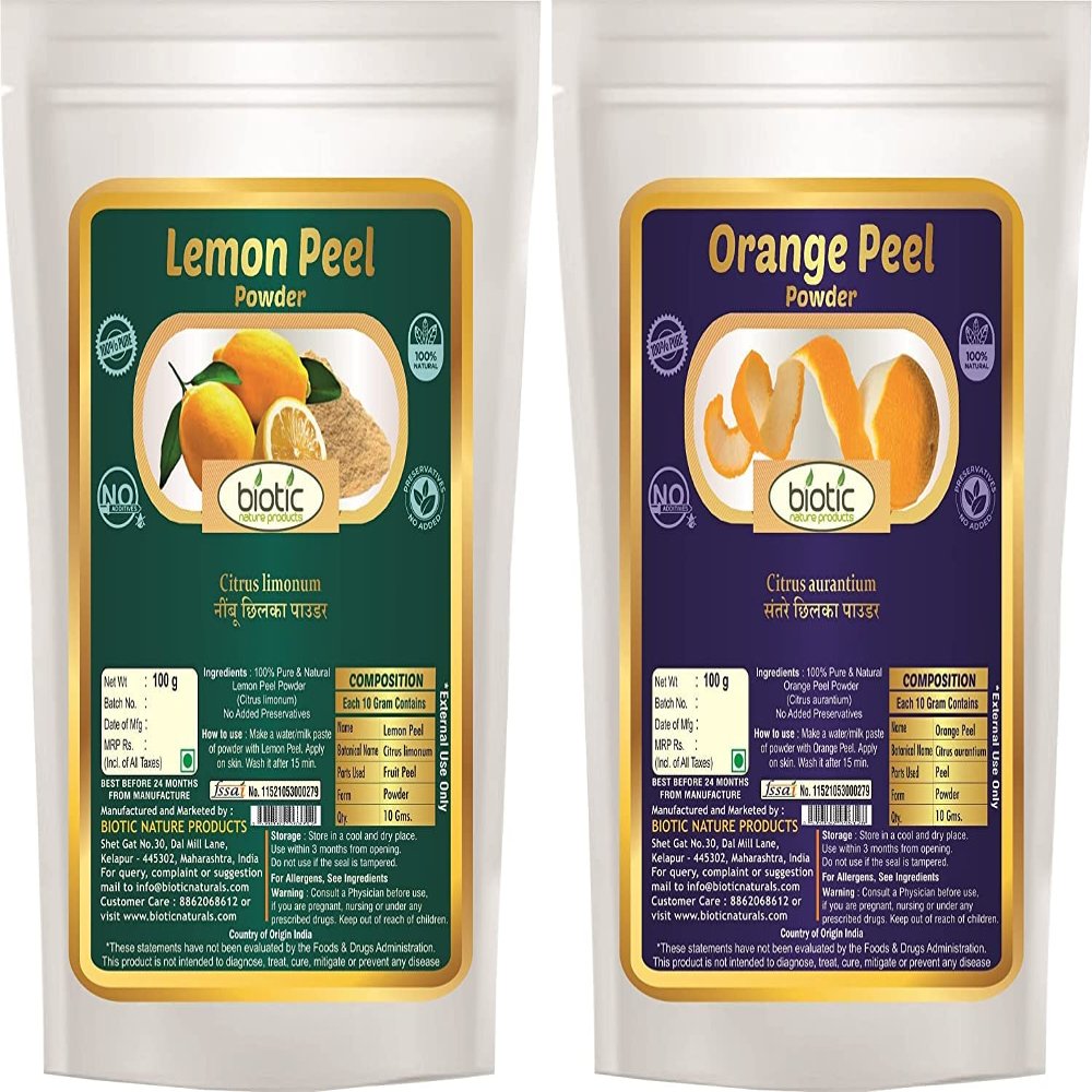 Veena Biotic Natural Lemon Peel and Orange Peel Powder - 200G (100g Each)