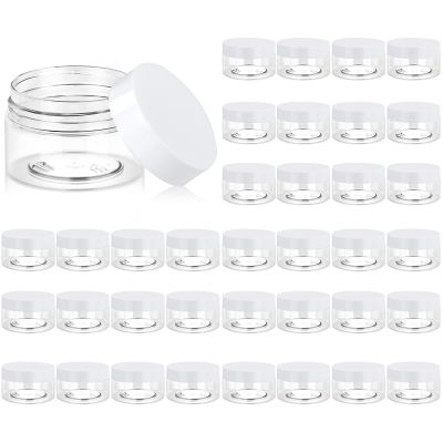 Eternal Moment 36 Pack 1 OZ Plastic Jars Round Clear Cosmetic Container Jars with White Lids, Perfect for Lotion, SlimeCream, Ointments, Makeup, Eye Shadow, Samples, Pot, Travel Storage