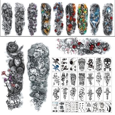 12 pieces of cool oversized full arm temporary tattoo sleeves for men and women 170*480mm 30 pieces of small fresh tattoo stickers black and white flower letters small picture stickers 60*105mm small pattern can contact the store to change your favor