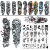 12 pieces of cool oversized full arm temporary tattoo sleeves for men and women 170*480mm 30 pieces of small fresh tattoo stickers black and white flower letters small picture stickers 60*105mm small pattern can contact the store to change your favor view 1