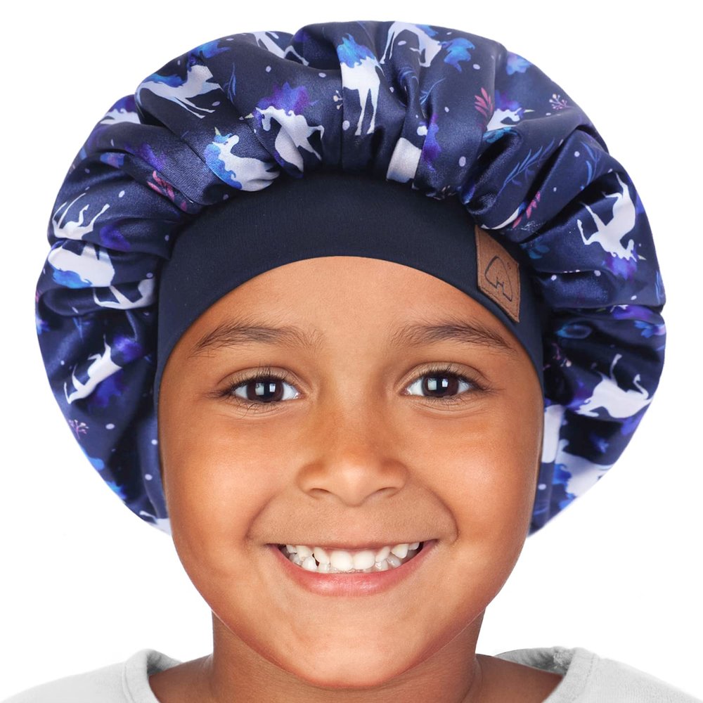 Hat Hut Kids Satin Bonnet Sleep Cap for Curly Hair Adjustable Silk Hair Cap for Baby Sleeping Toddler Child (Unicorn 1)