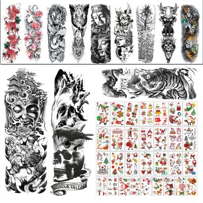 12 pieces of cool oversized full arm temporary tattoo sleeves for men and women 170*480mm 30 pieces of small fresh tattoo stickers black and white flower letters small picture stickers 60*105mm small pattern can contact the store to change your favor