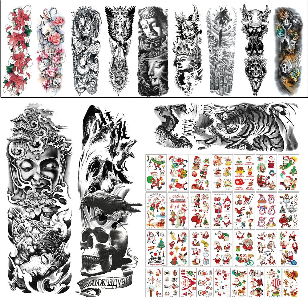 12 pieces of cool oversized full arm temporary tattoo sleeves for men and women 170*480mm 30 pieces of small fresh tattoo stickers black and white flower letters small picture stickers 60*105mm small pattern can contact the store to change your favor