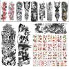 12 pieces of cool oversized full arm temporary tattoo sleeves for men and women 170*480mm 30 pieces of small fresh tattoo stickers black and white flower letters small picture stickers 60*105mm small pattern can contact the store to change your favor view 1