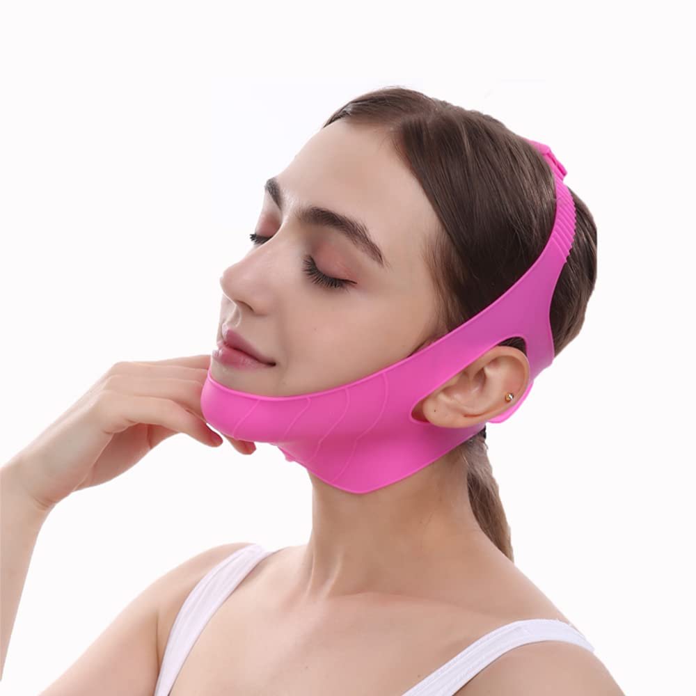 cn herb Silicone Lifting and Tightening Massage V Face Mask Sleep V Face Artifact Thin Face Line Sculpture Face Bandage (Purple)