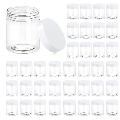 Eternal Moment 36 Pack 8 OZ Plastic Jars Round Clear Cosmetic Container Jars with White Lids, Perfect for Lotion, SlimeCream, Ointments, Makeup, Eye Shadow, Samples, Pot, Travel Storage 