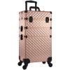 Adazzo 3 in 1 Professional Rolling Makeup Train Case Aluminum Trolley Case with 360 Rotation Wheels for Makuep Artist Cosmetic Suitcase Organizer with Lock and Key Diamond Pattern - Rose Gold view 1