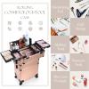 Adazzo 3 in 1 Professional Rolling Makeup Train Case Aluminum Trolley Case with 360 Rotation Wheels for Makuep Artist Cosmetic Suitcase Organizer with Lock and Key Diamond Pattern - Rose Gold view 4