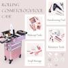 Adazzo 3 in 1 Professional Rolling Makeup Train Case Aluminum Trolley Case with 360 Rotation Wheels for Makuep Artist Cosmetic Suitcase Organizer with Lock and Key Diamond Pattern - Pink view 4