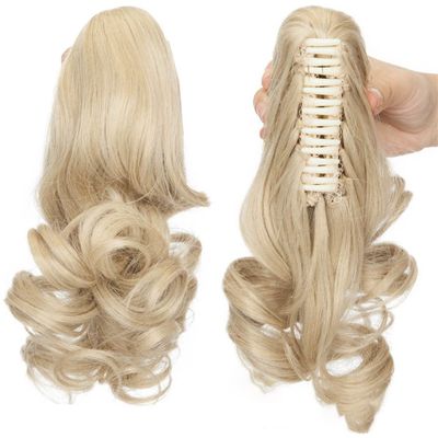 12" Short Wavy Ponytail Hair Extensions Claw Clip On Ponytail Hair Extension Synthetic Ponytail Extension Hair For Women 24-613 12inch