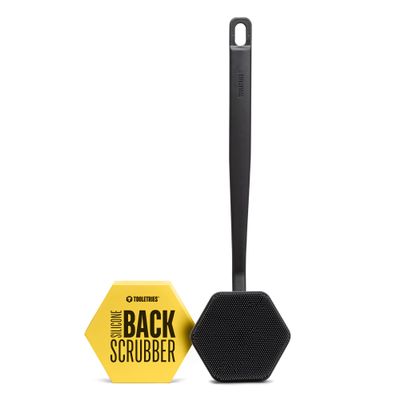 TOOLETRIES Silicone Back Scrubber - Exfoliating Shower Brush, Back Washer for Men, Durable Back Brush with Long Handle - Long Lasting Bath & Shower Accessories - Charcoal