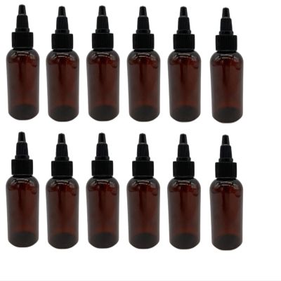 Natural Farms 2 oz Amber Boston Plastic Bottles -12 Pack Empty Bottle Refillable - BPA Free - Essential Oils - Aromatherapy | Black Twist Top Cap - Made in the USA
