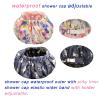 2Pcs Luxury Shower Cap for Women Machine Washable, Extra Large& Reusable Silky Satin lined Waterproof Shower Cap, Adjustable &Double Layers &Reversible Bath Bonnet view 4