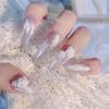 Bubblecase 10pcs Press On Nails - French Nude White Ballerina Flash Diamond Crystal Long Glossy Coffin Flash Fake Nails Press on Nail False Tips Manicure for Women and Girls (L) view 2