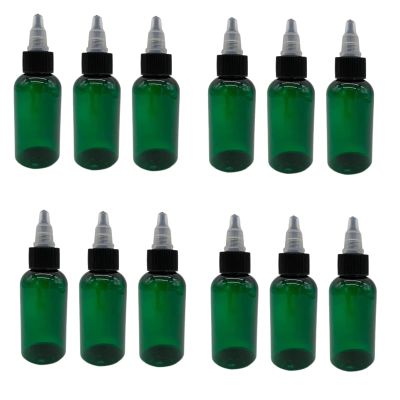 Natural Farms 2 oz Green Boston Plastic Bottles -12 Pack Empty Bottle Refillable - BPA Free - Essential Oils - Aromatherapy | Black/Natural Twist Top Cap - Made in the USA