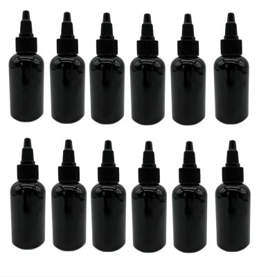 Natural Farms 2 oz Black Boston Plastic Bottles -12 Pack Empty Bottle Refillable - BPA Free - Essential Oils - Aromatherapy | Black Twist Top Cap - Made in the USA