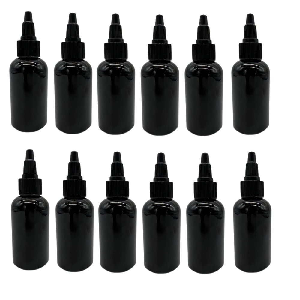 Natural Farms 2 oz Black Boston Plastic Bottles -12 Pack Empty Bottle Refillable - BPA Free - Essential Oils - Aromatherapy | Black Twist Top Cap - Made in the USA