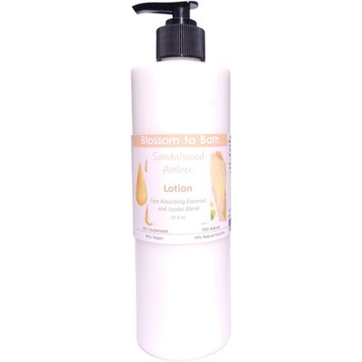 Blossom to Bath Sandalwood Amber Lotion (16 ounce) - Phthalate Free Fragrance - Absorbs Quickly with a Woodsy Warm Scent